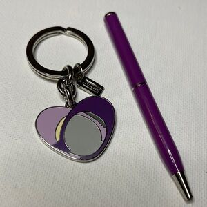 Coach Purple and Silver Keychain with a Purple Coach Pen Set